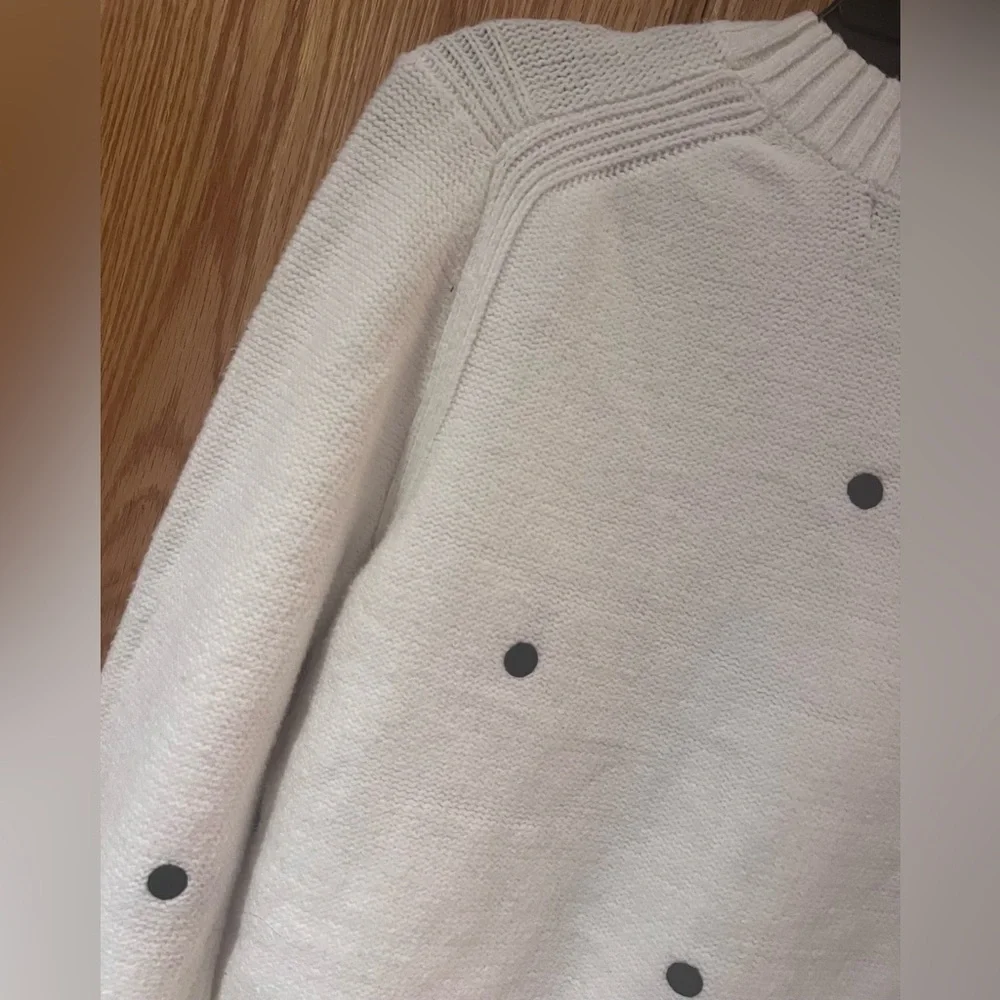 Banana‎ Republic Supersoft Ivory Cotton Sweater Embroidered Black Polka Dots XS